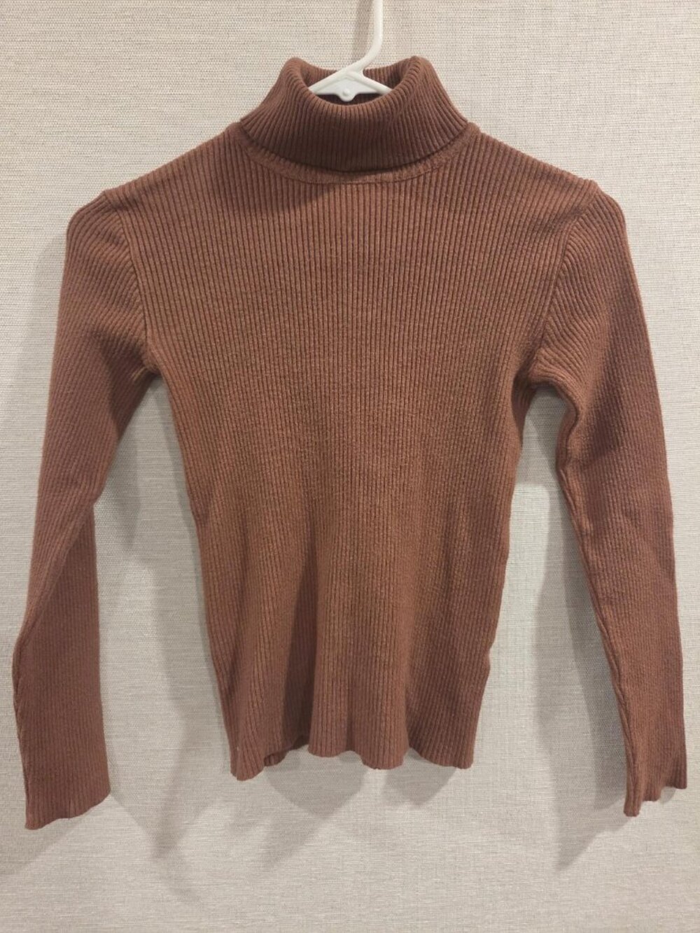 Girls Brown Ribbed Turtleneck Sweater Mocha Knit